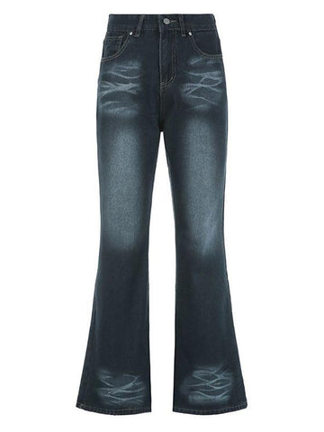 Sonicelife-Mid Rise Washed Flared Jeans