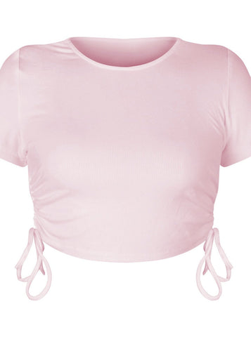 Sonicelife-Stylish Drawstring Short-Sleeve Crop Top
