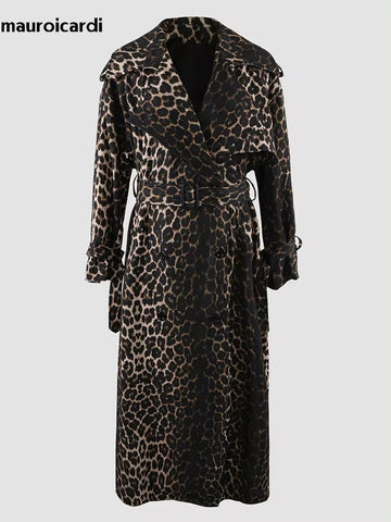 christmas outfit Sonicelife Spring Extra Long Oversized Flowy Thin Soft Colorful Leopard Print Trench Coat for Women Luxury Designer Clothes