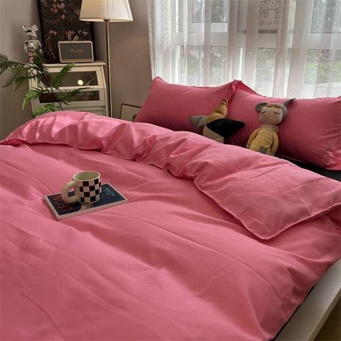 Sonicelife Ins Purple Solid Color Bedding Set Flat Bed Sheet Duvet Cover Single Double Full Queen King Bedclothes Ins Pure Bedroom Linen