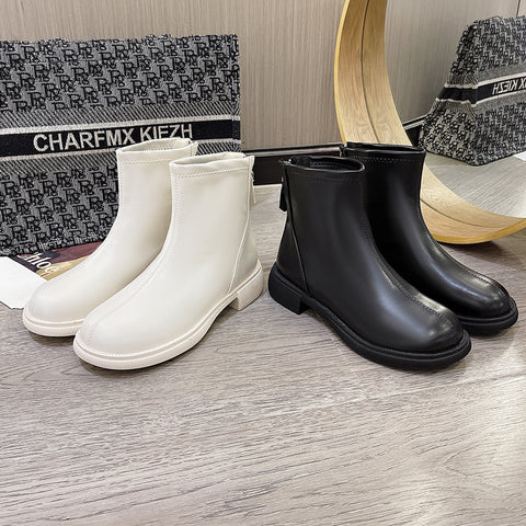 Sonicelife Women Ankle Boots Chelsea  Flat Single  Nude  Fashion Mid Tube Back Zipper  Shoes 2025  New s