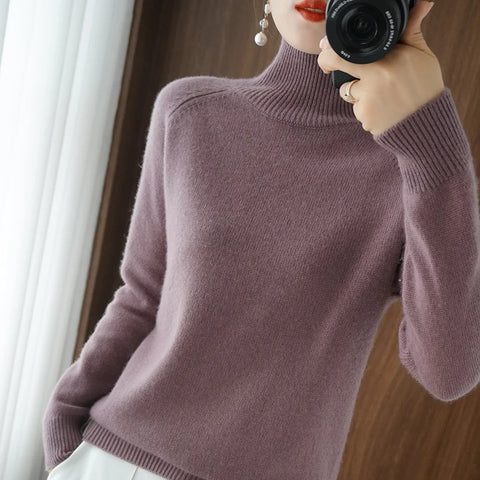 christmas outfit Sonicelife Autumn and Winter New Women's High-neck Cashmere Wool Sweater Loose Knit Pullover Women's Casual Warm Base Pullover Sweater