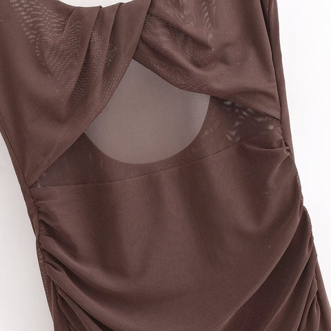 Sonicelife Women's Pleated Backless Dress Monochromatic Sexy Commuter Temperament Fashion New Monochromatic