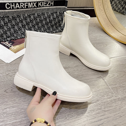 Sonicelife Women Ankle Boots Chelsea  Flat Single  Nude  Fashion Mid Tube Back Zipper  Shoes 2025  New s