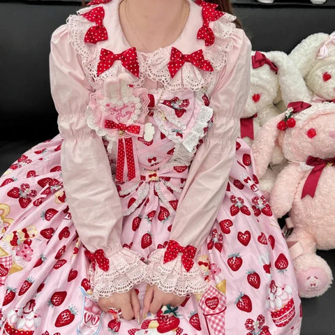 Sonicelife Japanese Style Sweet Kawaii Shirts Women Y2k Harajuku Bow Lace Ruffles Long Sleeve Blouse Evening Party Elegant Lolita Tops New