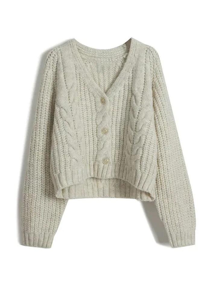 Back To School Sonicelife Solid V Neck Cable Knit Cardigan