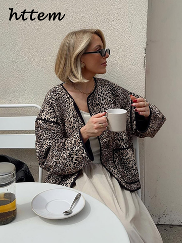 Sonicelife Casual Leopard Print Women's Cotton Coat Loose O-neck Long Sleeve Pocket Female Jacket 2024 Autumn Winter Lady Patchwork Outwear