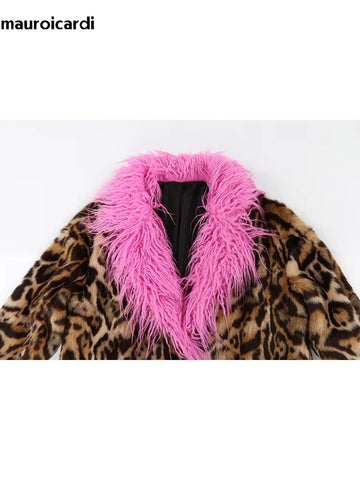 christmas outfit Sonicelife Winter Long Thick Warm Colorful Leopard Print Patchwork Faux Fur Coat Women Luxury Designer European Clothes 2025