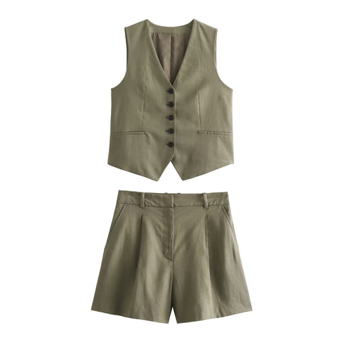 Sonicelife Single Breasted Vest for Women, Linen Fabric, Versatile, Breathable and Comfortable, Casual Shorts, New