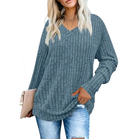 christmas outfit Sonicelife Womens Sweatshirts V Neck Long Sleeve Shirts Loose Casual Fall Fashion Sweaters