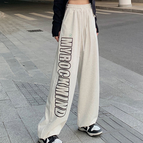 Sonicelife Women Streetwear Letter Sweatpants Loose High Waist Retro Harajuku Trousers Casual Lace Up American Fall Bf Oversize Pants
