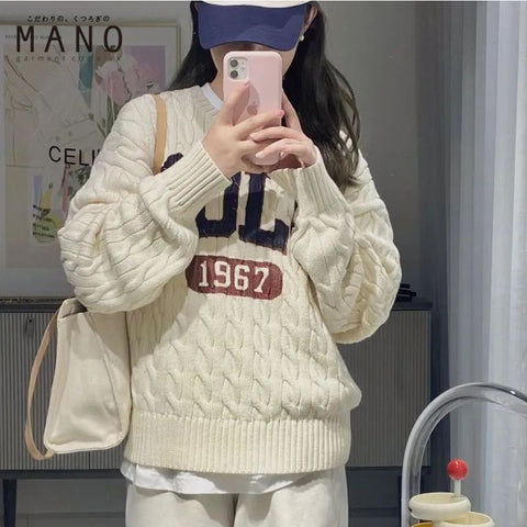 christmas outfit Sonicelife New Korean trendy retro letter twist sweater for women autumn new loose lazy style sweater long sleeves women clothing y2k tops