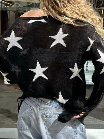 Sonicelife Star Print Oversized Sweaters