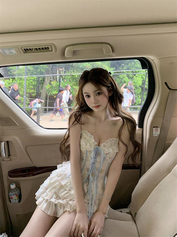 Sonicelife Sweet Girl Lace Cute Y2k Tops Women Clothes 2000s Kawaii Bandage Sling Body Tank Tops Camis Coquette Sexy Summer Femme Crop Top