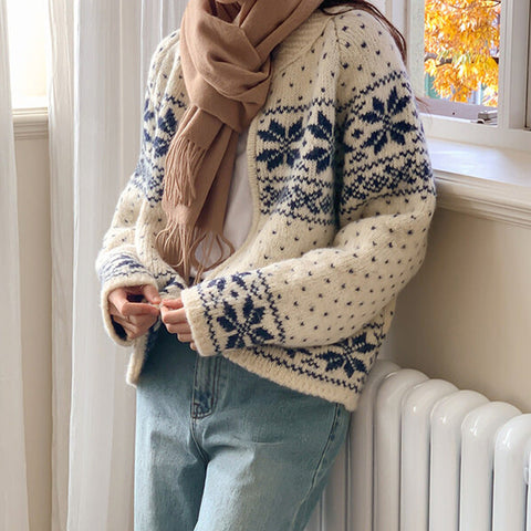 Sonicelife Aesthetic Snowflake Zip Up Cardigan