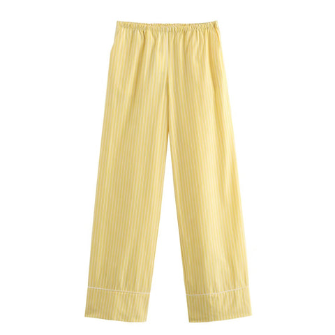 Sonicelife Women's Striped Pants Poplin Fabric Elastic High Waist Casual Versatile, Straight Leg New
