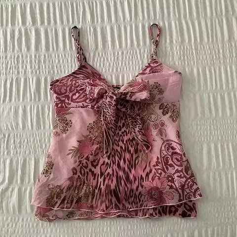 Sonicelife Leopard Print Suspender Emo Girl Sexy Commut Y2K Crop Top American Retro Streetwear Harajuku Aesthetic Hip Hop Chic Women's Tops