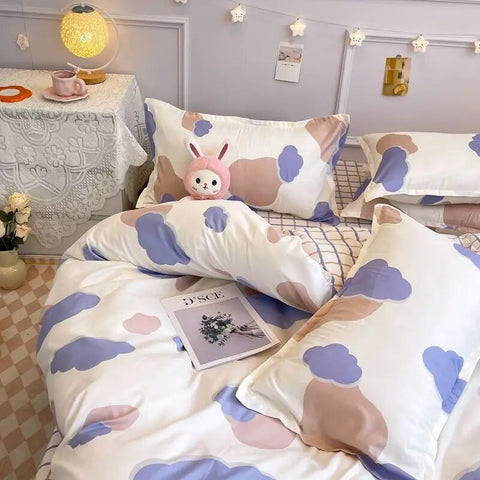 Sonicelife Butterfly Ins Duvet Cover Set No Filler Pillowcase Flat Sheet Korean Style Single Queen Size Girls Boys Home Hotel Bedding Set