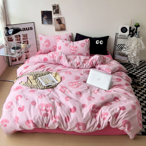 Sonicelife Ins Style Big Eyes Duvet Cover No Filling Double Mix Color Flat Sheet Pillowcases Washed Cotton Embroidery Queen Bedding Set