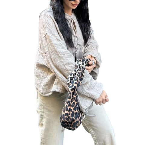 Sonicelife Chinese Style Open Front Tie Up Design Jacket for Women Round Neck Loose Casual Long Sleeved Top New