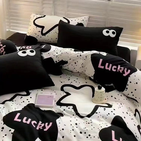 Sonicelife Ins Nordic Black Dot Bedding Set Flat Bed Sheet Duvet Cover Twin Full Queen Nordic Bed Linen Boy Girl Bedding Sets