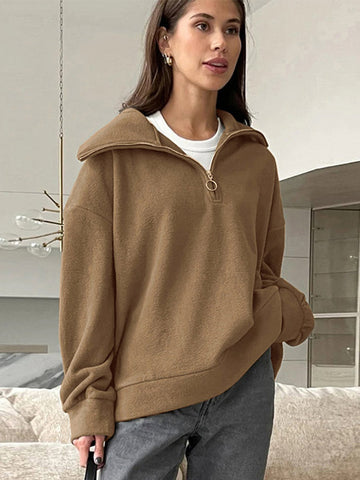 Black Friday Sonicelife Casual Fleece Solid Lapel Hoodies Women Loose Knitted Zipper Sports Hoodie Sweaters Female Autumn Versatile Simple Street Tops