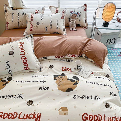 Sonicelife Cute Bear Bedding Set No Filler Full Queen Size Duvet Cover Flat Sheet Pillowcase Kids Adults Fashion Soft Comforter Cover