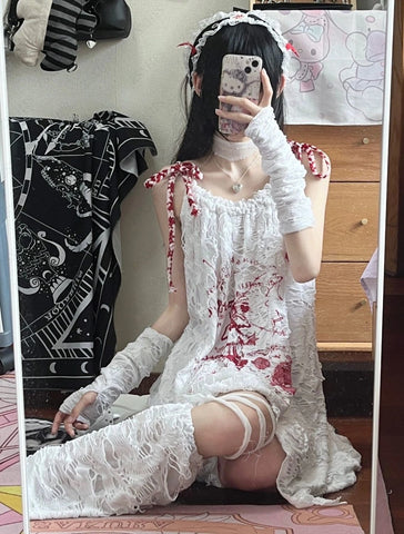 Sonicelife Harajuku Dresses Summer Women Clothing Lace Angle Drawstring Loose Kawaii Cute Girl Dress Sleeveless Sexy Korea Y2k Long Dresses