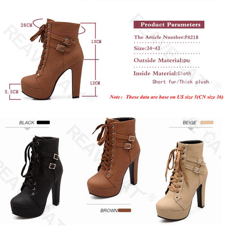 thanksgiving outfit Sonicelife Size Ankle Boots Women Platform High Heels Female Lace Up Shoes Buckle Short Boot Botas Feminino PA218