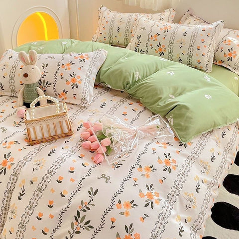 Sonicelife Flowers Rabbit Bedding Set Ins No Filler Single Queen Size Duvet Cover Flat Sheet Pillowcase Girls Boys New Comforter Duvet