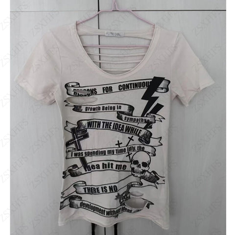 Sonicelife Skulls Streetwear Hip Hop Punk 2000s Aesthetic T Shirt Women Clothing Hole Sexy Gothic Grunge Femme Short sleeve Y2k Crop Top