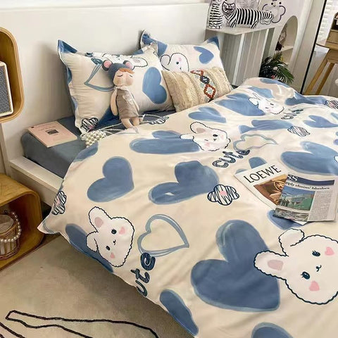 Sonicelife Korean Style Cartoon Sheep Bedding Set Girls Kids Twin Full Queen Size Bed Flat Sheet Duvet Cover Pillowcases Bed Linen Kawaii