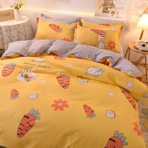 Sonicelife Orange Bedding Set Girls Boys Bed Linen Sheet Plaid Duvet Cover No Filling 240x220 Single Double Queen King Bedclothes