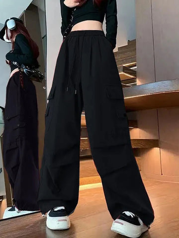 Sonicelife Loose Women Cargo Pants Casual Pockets Pink Student Trousers Y2k Fall 90S Streetwear Female Pants New