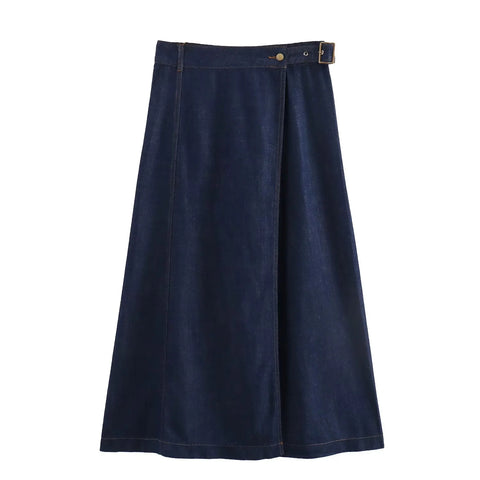 thanksgiving outfit Sonicelife 2024 Spring Summer Casual Denim Women Skirts Fashion Vintage Loose Sashes Elegant Chic Ladies Long Skirts