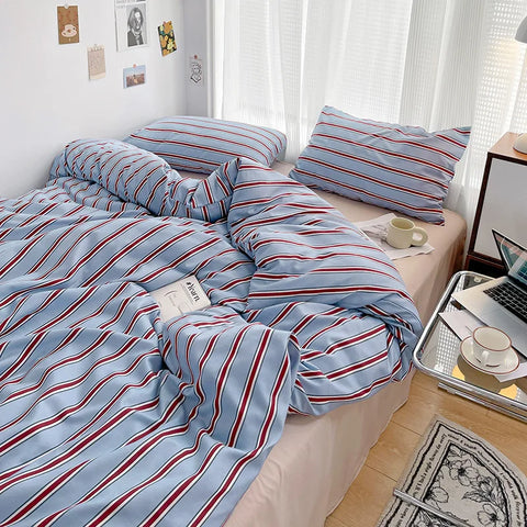 Sonicelife Nordic Sling Bed 150 Bedding Sets Stripes Duvet Cover Set Quilt Cover Bed Sheet Quilt Sets Queen Size  Comforter Sets