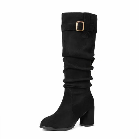 Sonicelife Female Shoes on Sale 2025  High Quality Sleeve Women's  Winter Pointed Toe Suede Solid High Tube Chunky Heels Fashion Boots