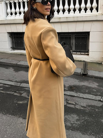 christmas outfit Sonicelife 2025 Fashion Solid Double-breasted Wool Blend Overcoat Elegant Women's Lapel Collar Full Sleeve Jacket Female Chic Loose Outwear