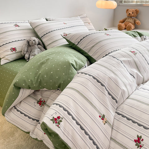 Sonicelife Floral Ins Bedding Set Cotton Made No Filler Duvet Cover Flat Sheet Pillowcase Single Queen Size Soft BedSpread Home Textile