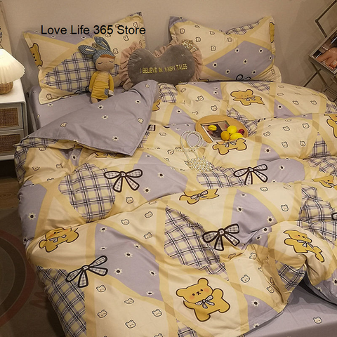 Sonicelife INS Blue And White Cow Stripe Cartoon Bedding Set Cute Animal Quilt Cover Soft High Quality Polyester Sheet Bedroom Decor