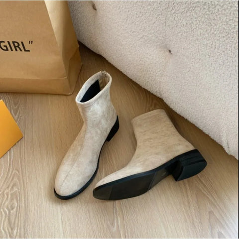 Sonicelife 2025 Vintage Women Slim Ankle Boots Fashion Elegant Square Toe Shoes Autumn High Heel  Short Booties