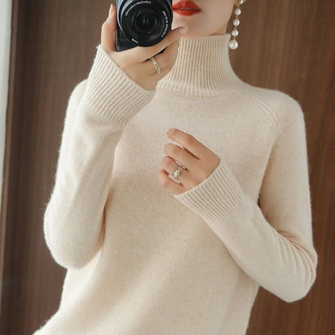 christmas outfit Sonicelife Autumn and Winter New Women's High-neck Cashmere Wool Sweater Loose Knit Pullover Women's Casual Warm Base Pullover Sweater