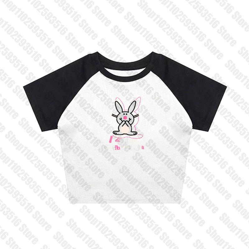 Sonicelife trashy Y2k Clothes Crop Top Women Harajuku T Shirts Gothic Cute rabbit Print Harajuku Streetwear Graphic Slim Tee Kawaii Summer