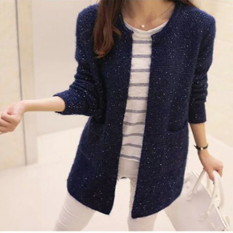 christmas outfit Sonicelife Women Spring Autumn Long Cardigan Sweater Coat Female 2025 Korean Fashion Long Sleeve Crochet Girl Knitted Jacket Tops