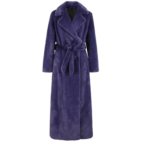 christmas outfit Sonicelife Nerazzurri Autumn Winter Extra Long Purple Thick Warm Faux Rex Rabbit Fur Coat Women Floor Length Luxury Elegant Fluffy Overcoat