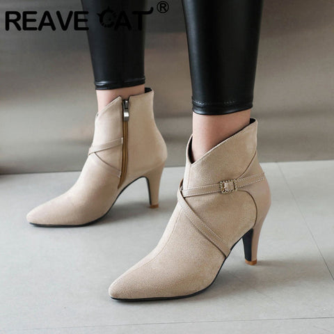 thanksgiving outfit Sonicelife Sexy Women Ankle Boots Big Size 46 47 Pointed Toe Autumn Flock Suede Shoes Party Elegant Bota 33 34