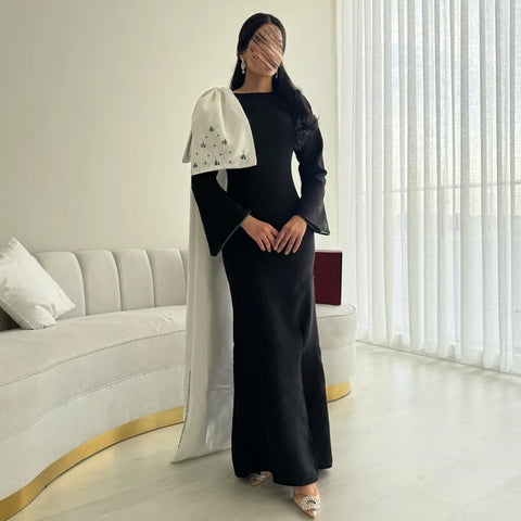 Sonicelife Customized Elegant Fashion Jersey Beading Rhinestone Bow A-line Scoop Neck Long Dresses Bespoke Occasion Dresses Classic Casual (PRE-ORDER)