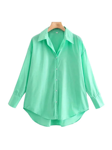 Sonicelife Women Fashion Office Wear Loose Poplin Solid Shirts Vintage Long Sleeve Button-up Casual Female Blouses Blusas Chic Tops