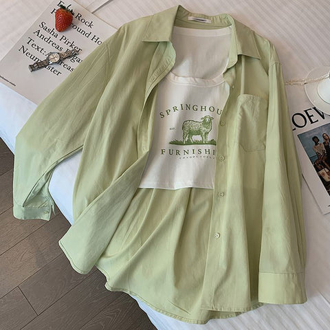 Sonicelife Simple Women Shirt Korean Loose Long Sleeve Chic Button Up Top Casual Fall All Match Office Ladies Blouse New
