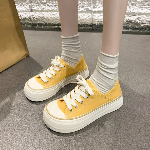 Sonicelife Spring/Summer New Fashion Korean Edition Simple and Versatile Board Shoes for Women Wearing Casual Ugly Cute Big Head Canva